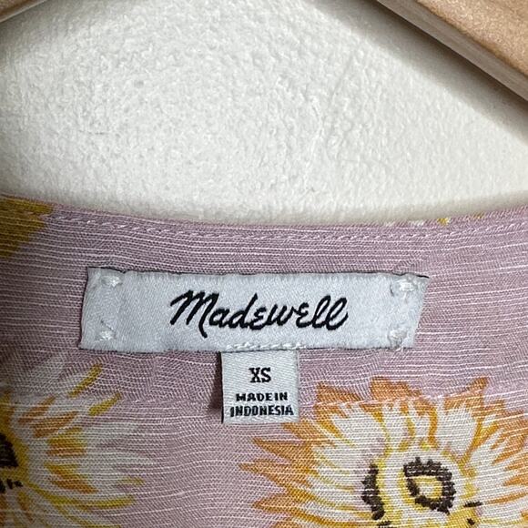 MADEWELL Linen-Blend Ruffle-Cuff Wrap Dress in Dutch Dandelions Sz XS {K7} - Picture 4 of 6